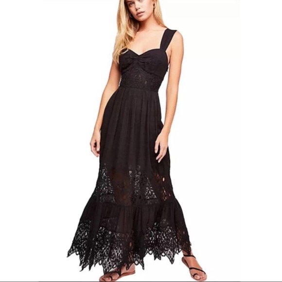 Free People Dresses & Skirts - Free People Black Cotton Lace Caught Your Eye Maxi Dress Sz 0